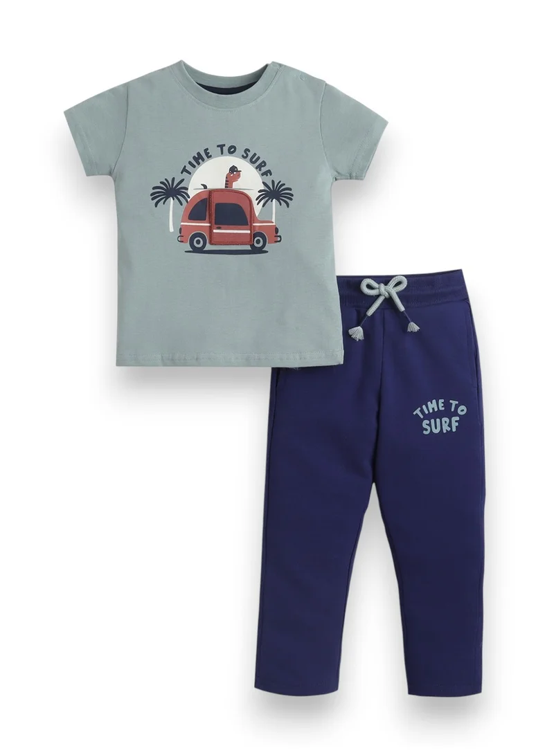 victor and jane Boys’ Pajama Set – “Time to Surf” Graphic Tee & Cuffed Pants